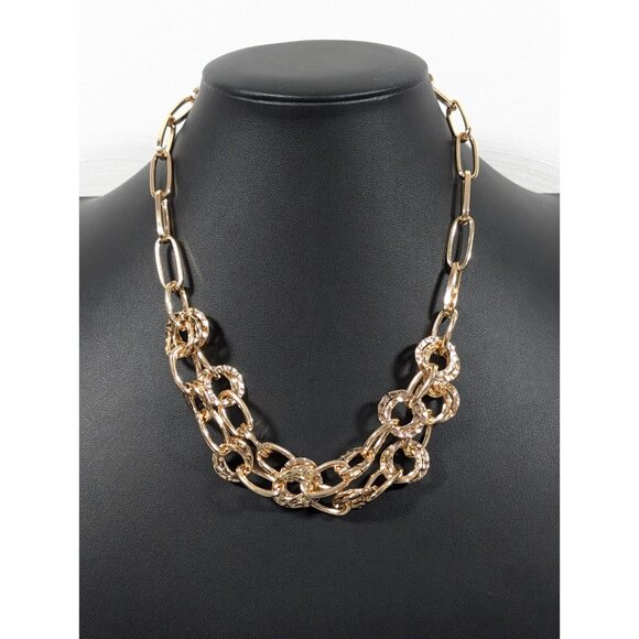 CATO C1946 Gold Tone Hammered Round Disc Oval Chain Layered Necklace 21 in - Picture 1 of 10